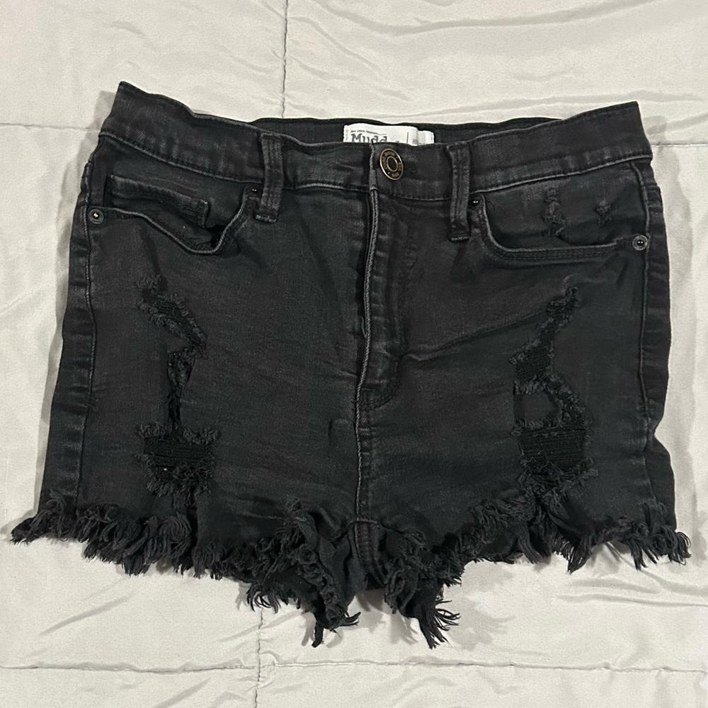 Women’s Junior Mudd Shorts Size 7 High Rise Flex Stretch Black Jean Denim